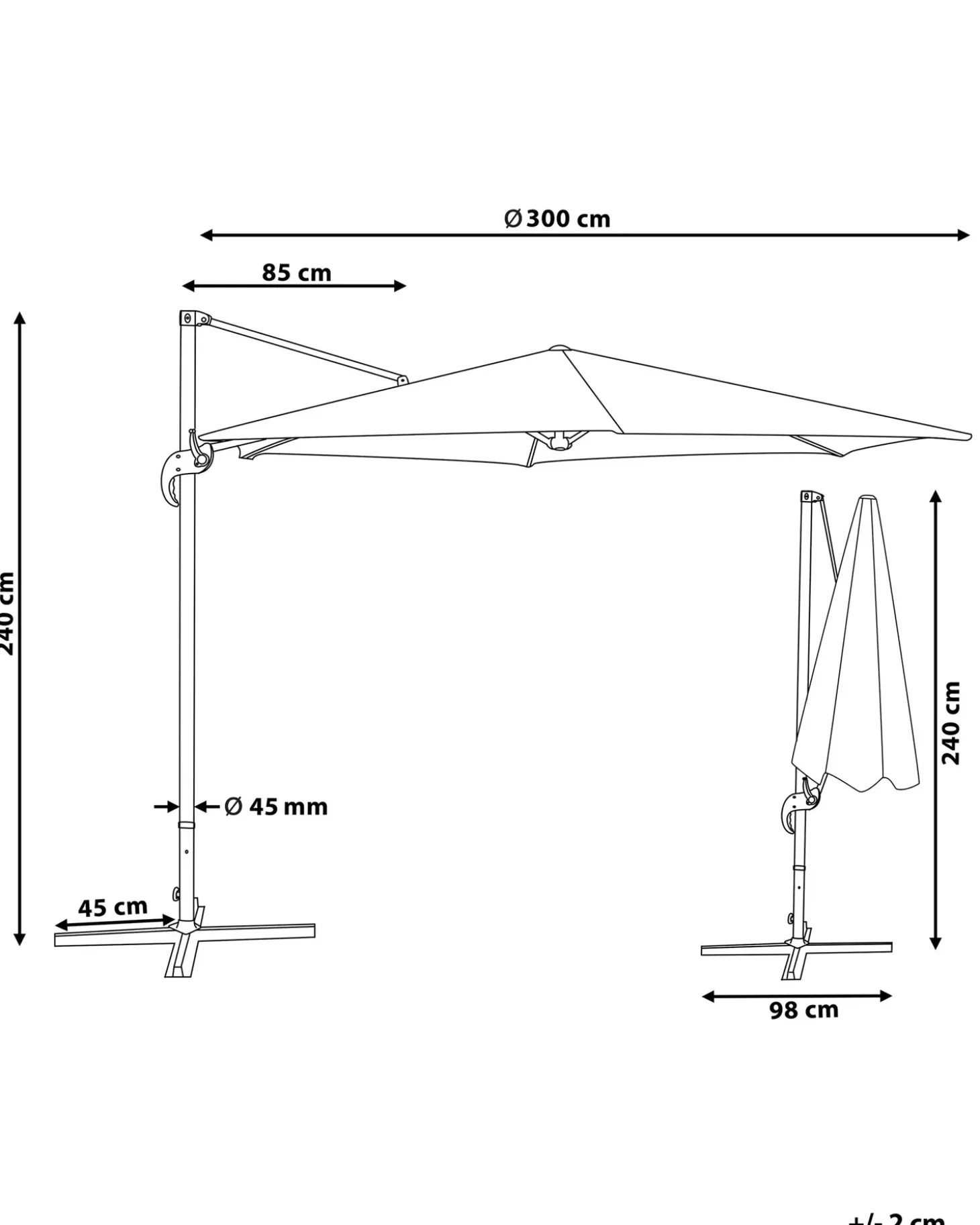 Cantilever parasol 300 cm SAVONA Mørkegrå Grå