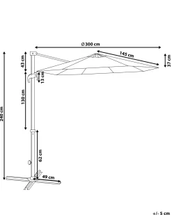 Cantilever parasol 300 cm SAVONA Mørkegrå Grå