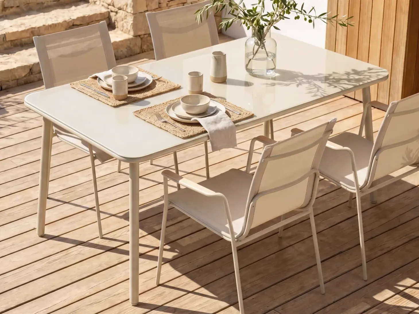 CARAVINO 4 personers Havemøbelsæt Lys Beige Metal