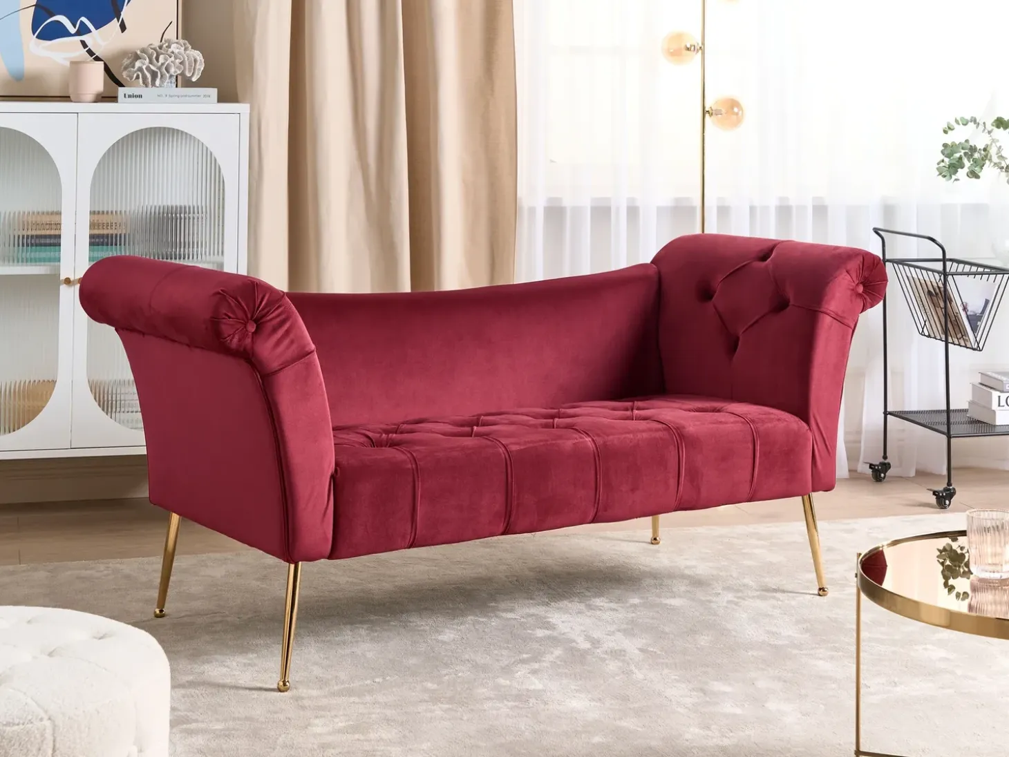 Chaiselong NANTILLY Velour Mørkerød