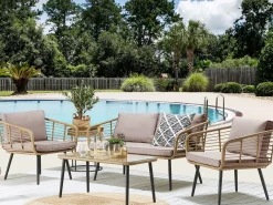 CORINTH II 4 personers Loungesæt med bord Naturlig PE-rattan