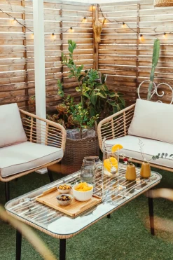 CORINTH II 4 personers Loungesæt med bord Naturlig PE-rattan