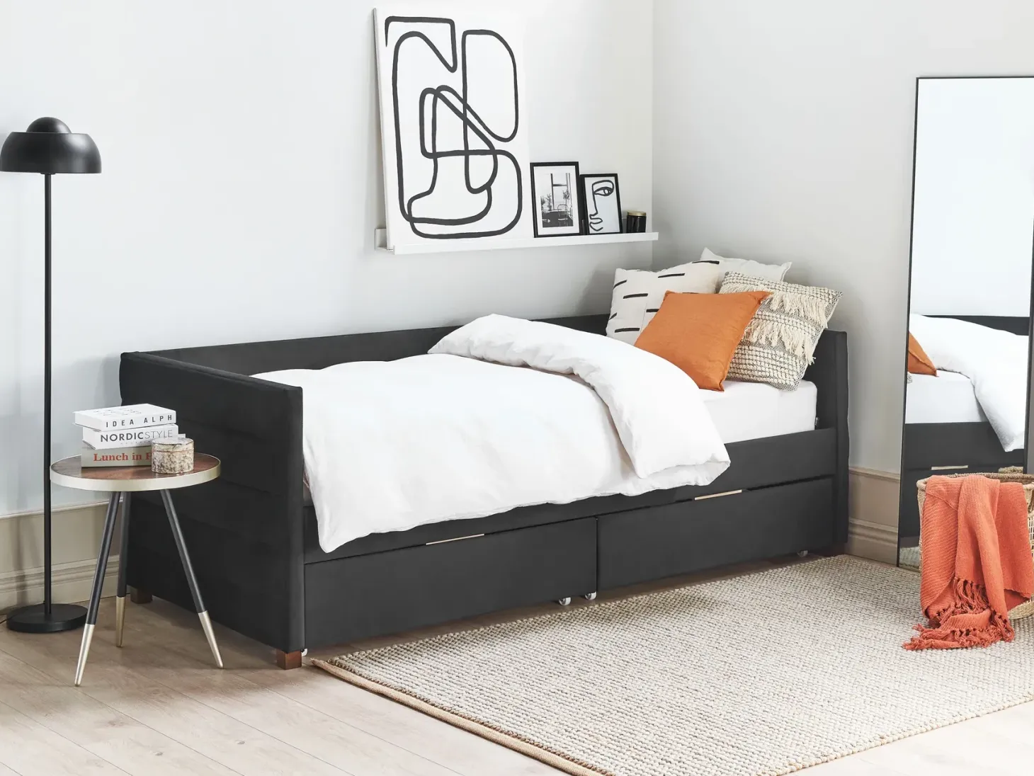 Daybed med opbevaring MARRAY Velour Sort 90 x 200 cm