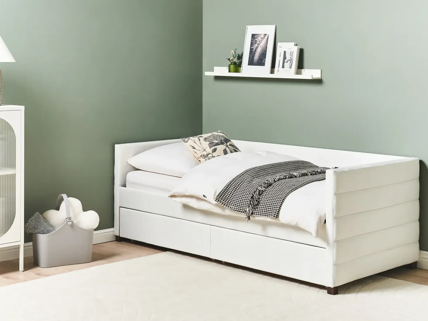 Daybed med opbevaring MARRAY Velour Cremehvid 90 x 200 cm