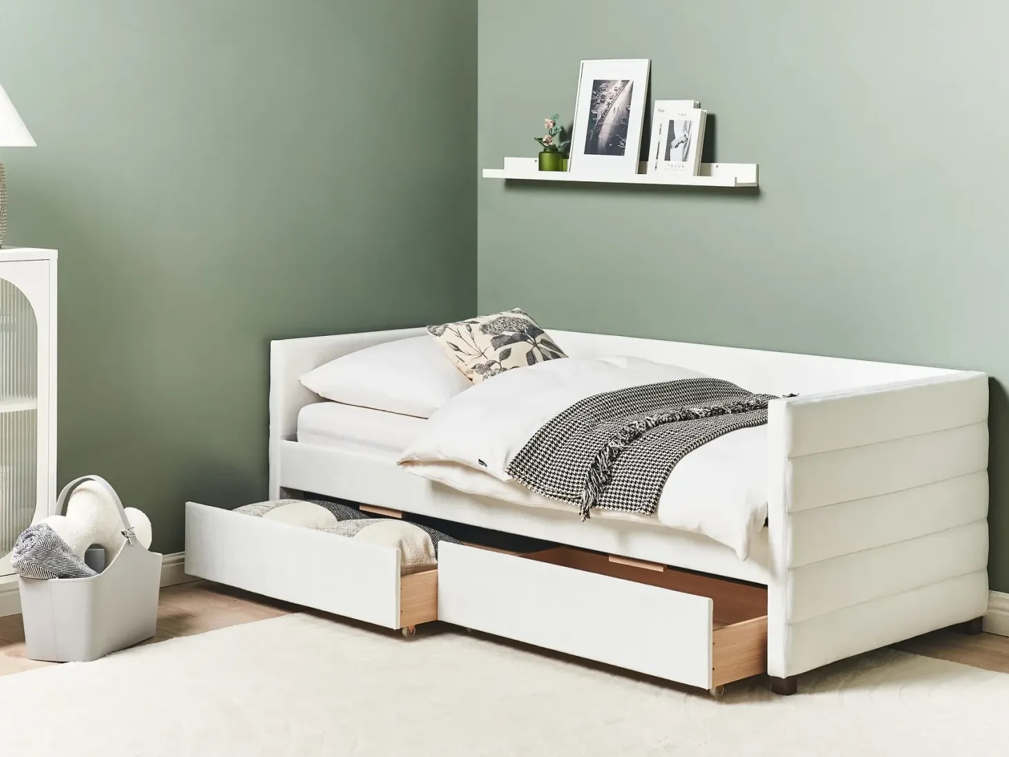 Daybed med opbevaring MARRAY Velour Cremehvid 90 x 200 cm
