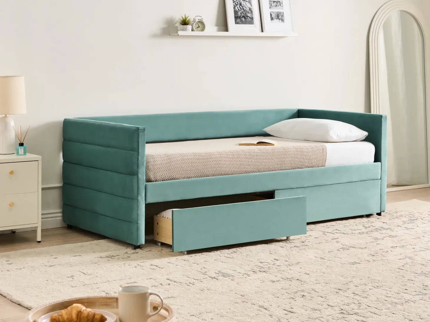 Daybed med opbevaring Velour MARRAY 90 x 200 cm Mintgrøn
