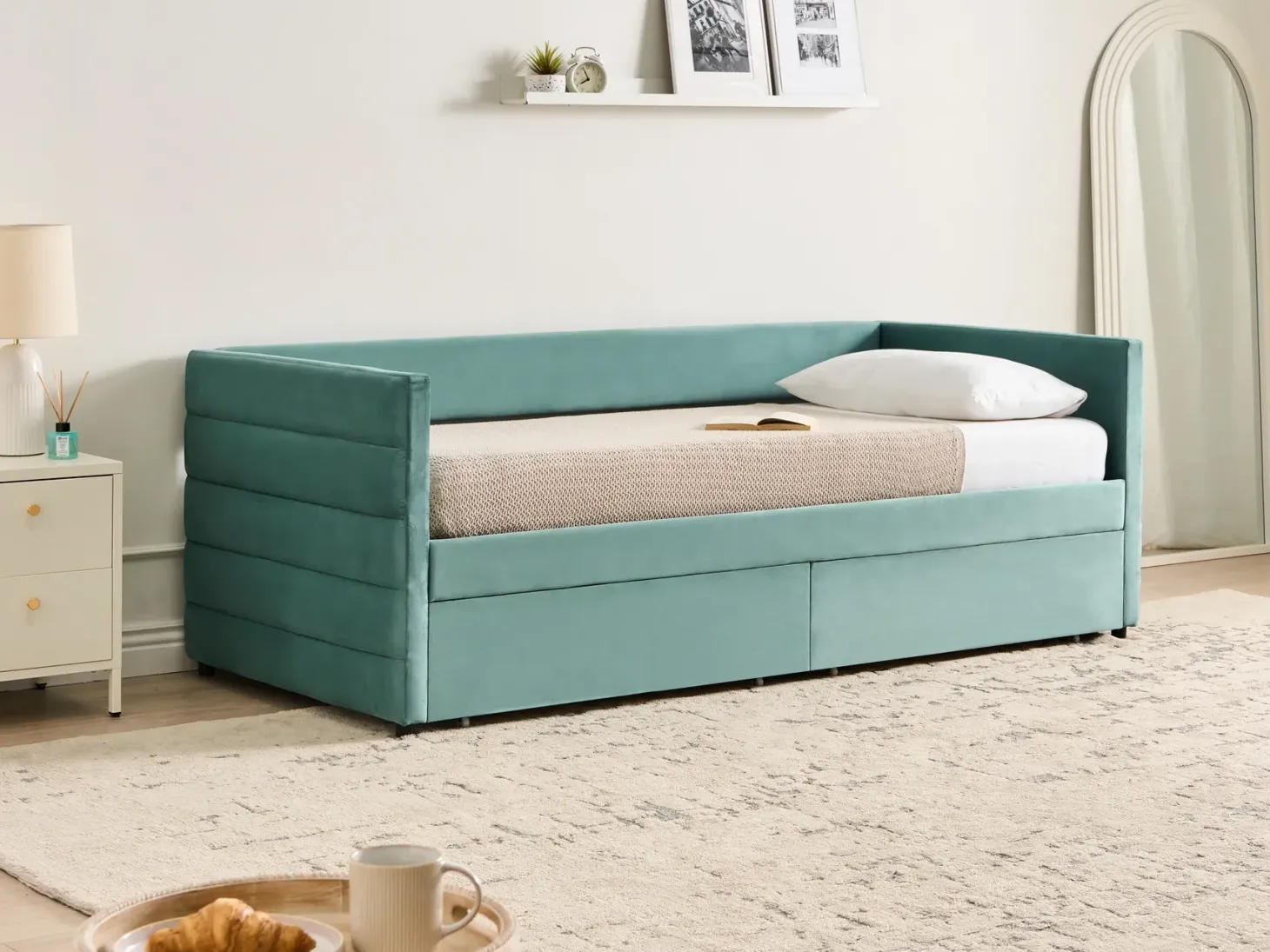 Daybed med opbevaring Velour MARRAY 90 x 200 cm Mintgrøn