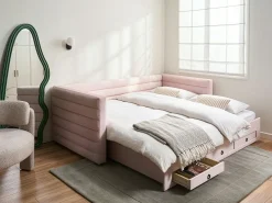 Daybed med opbevaring Velour MEUDON 90 x 200 cm Pastellrosa