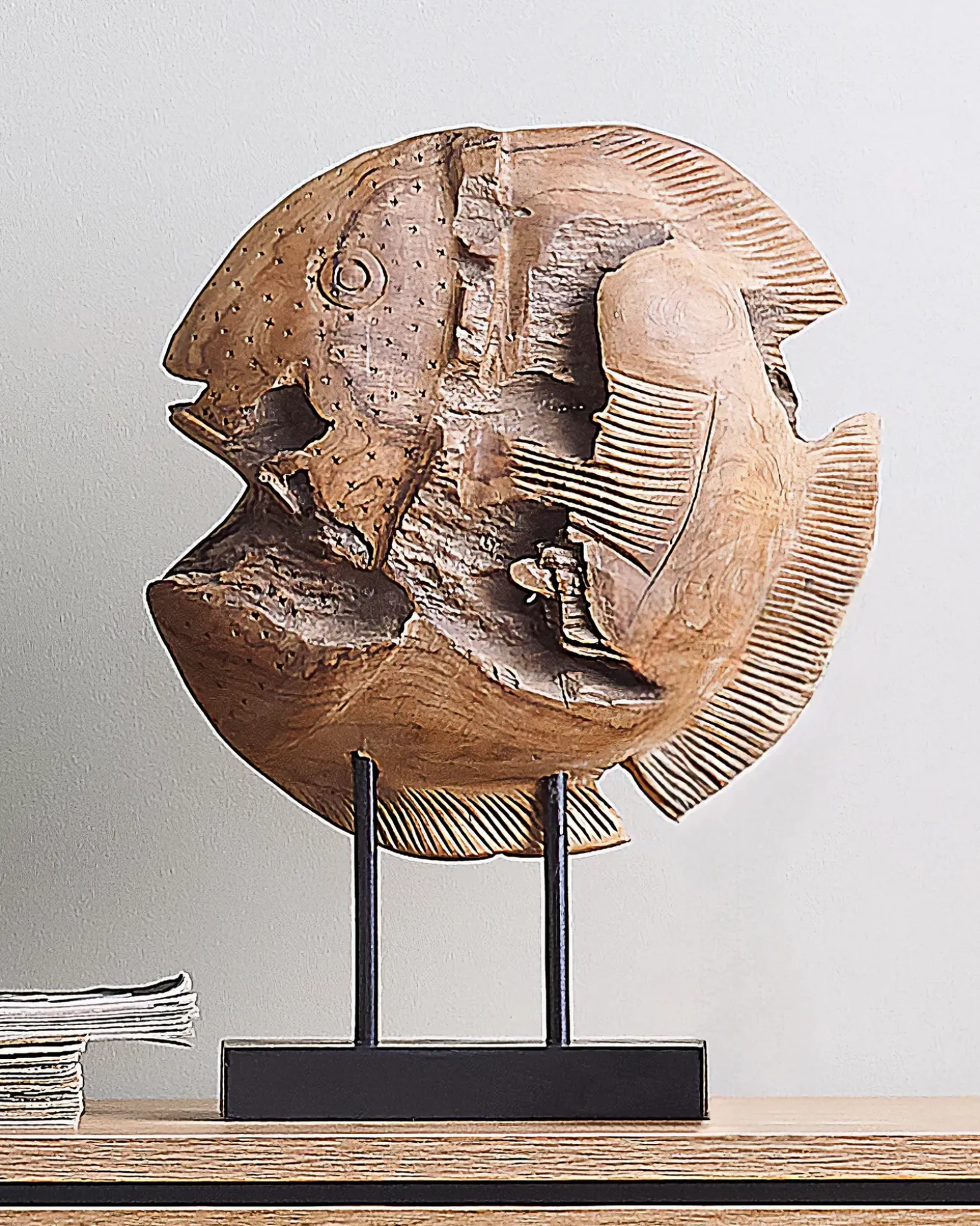 Dekorativ figur Fisk PLAICE FISH Teaktræ Brun