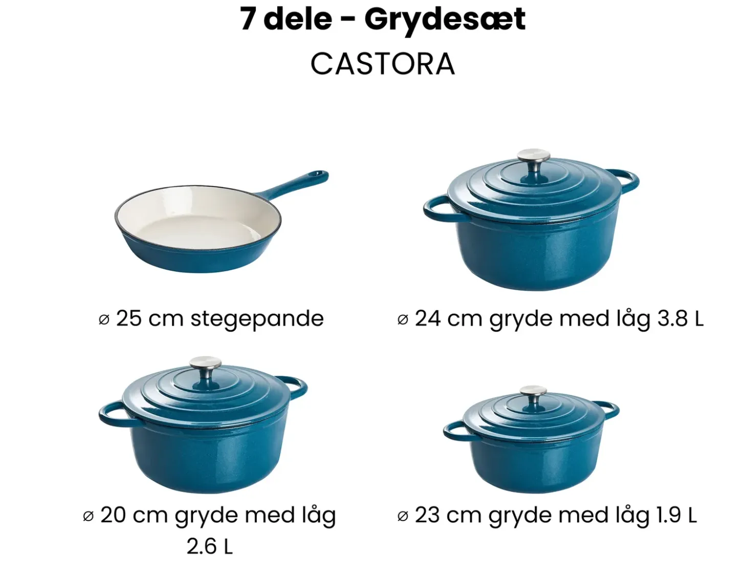 7-delt støbejernssæt CASTORA Blå