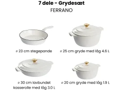 7-delt støbejernssæt FERRANO Cremehvid