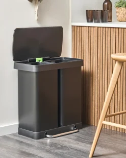 Dobbelt affaldsbeholder med pedal 60 L ECOSORT Metal Sort