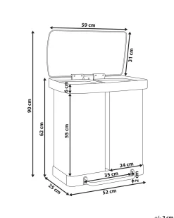 Dobbelt affaldsbeholder med pedal 60 L ECOSORT Metal Sort