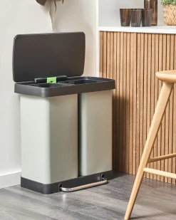 Dobbelt affaldsbeholder med pedal 60 L ECOSORT Metal Lysegrøn