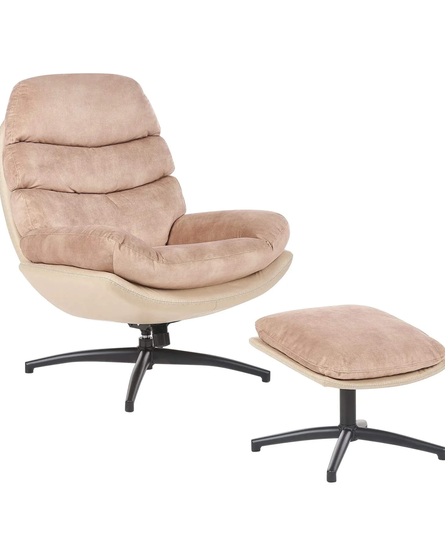 Dreje stol EIDE med fodskammel Velour Sand Beige