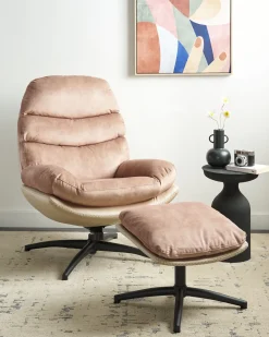 Dreje stol EIDE med fodskammel Velour Sand Beige