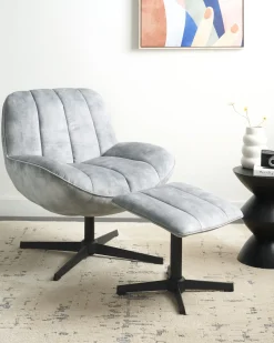 Dreje stol LIA med fodskammel Velour Lysegrå