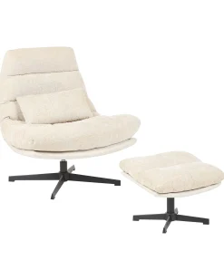 Dreje stol TOVIK med fodskammel Chenille Lys Beige