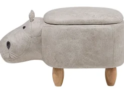 Dyrepuf med opbevaring HIPPO Kunstlæder Lysegrå Hippo