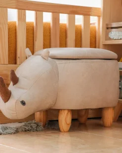 Dyrepuf med opbevaring RHINO Kunstlæder Lysegrå Næsehorn