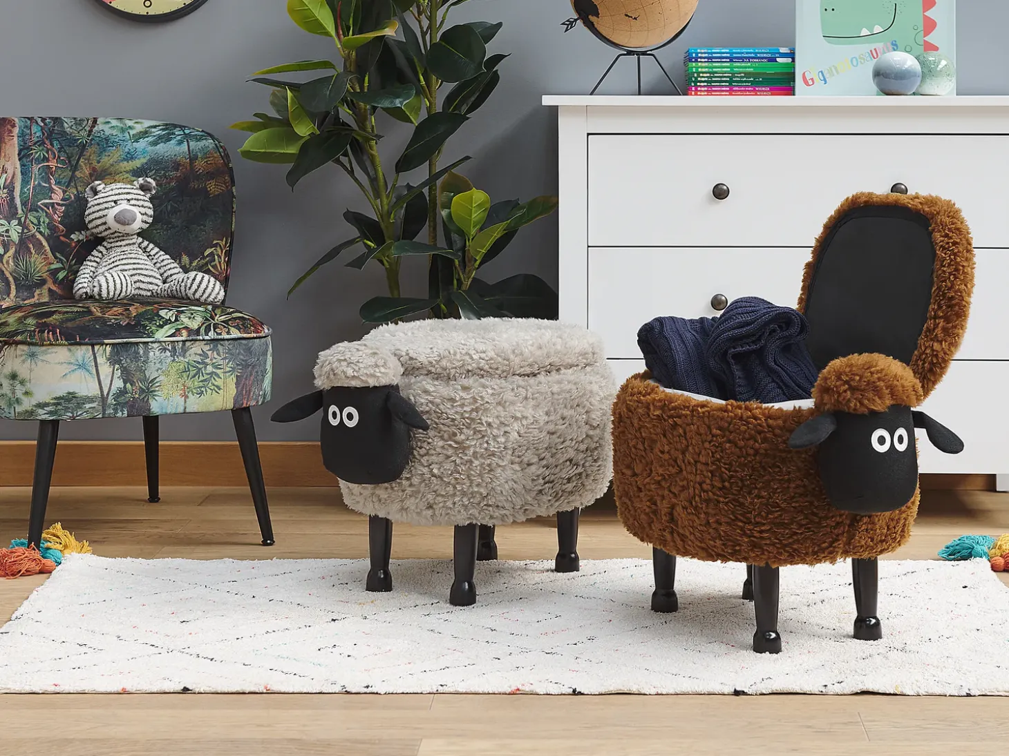 Dyrepuf med opbevaring SHEEP Grå Får