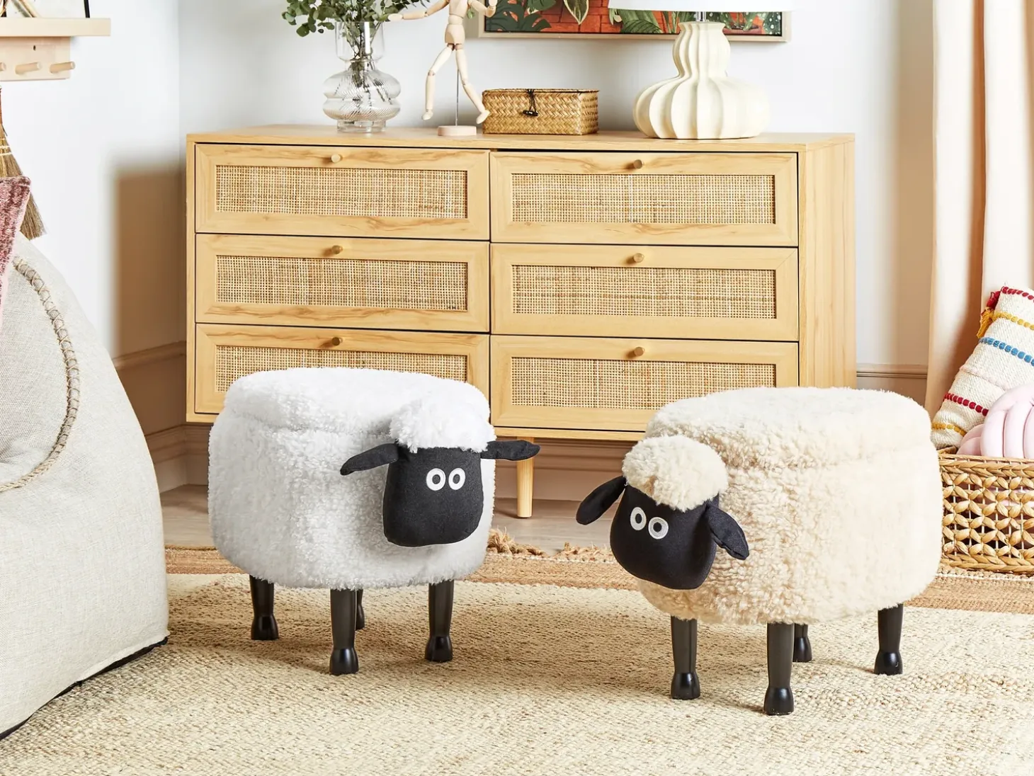 Dyrepuf med opbevaring SHEEP Lys Beige Får
