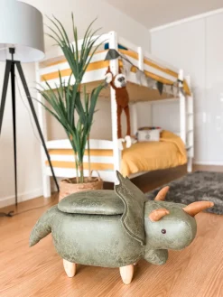Dyrepuf med opbevaring TRICERATOPS Mørkegrøn Dinosaur