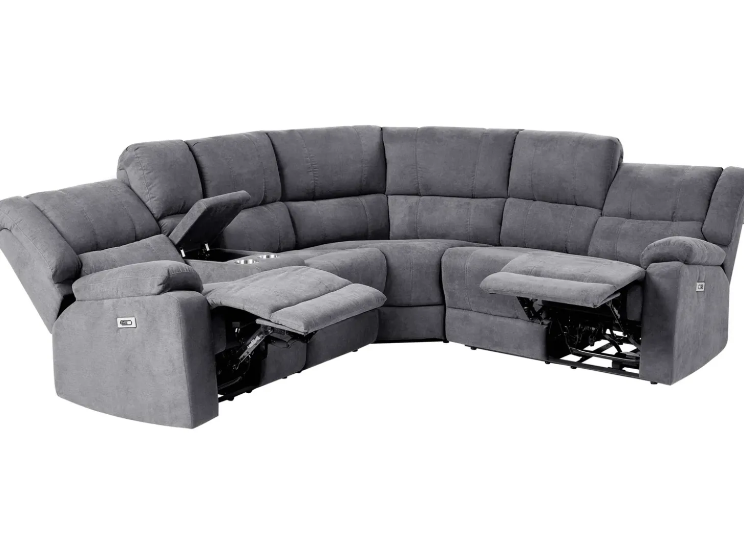 Elektrisk recliner hjørnesofa 5 personers ROKKE Mørkegrå med USB-port Venstrevendt