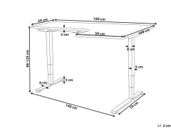 Elektrisk justerbart hjørneskrivebord DESTINES Hvid/sort 160 cm 109 cm Højrevendt