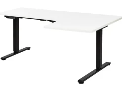 Elektrisk justerbart hjørneskrivebord DESTINES Hvid/sort 160 cm 109 cm Højrevendt