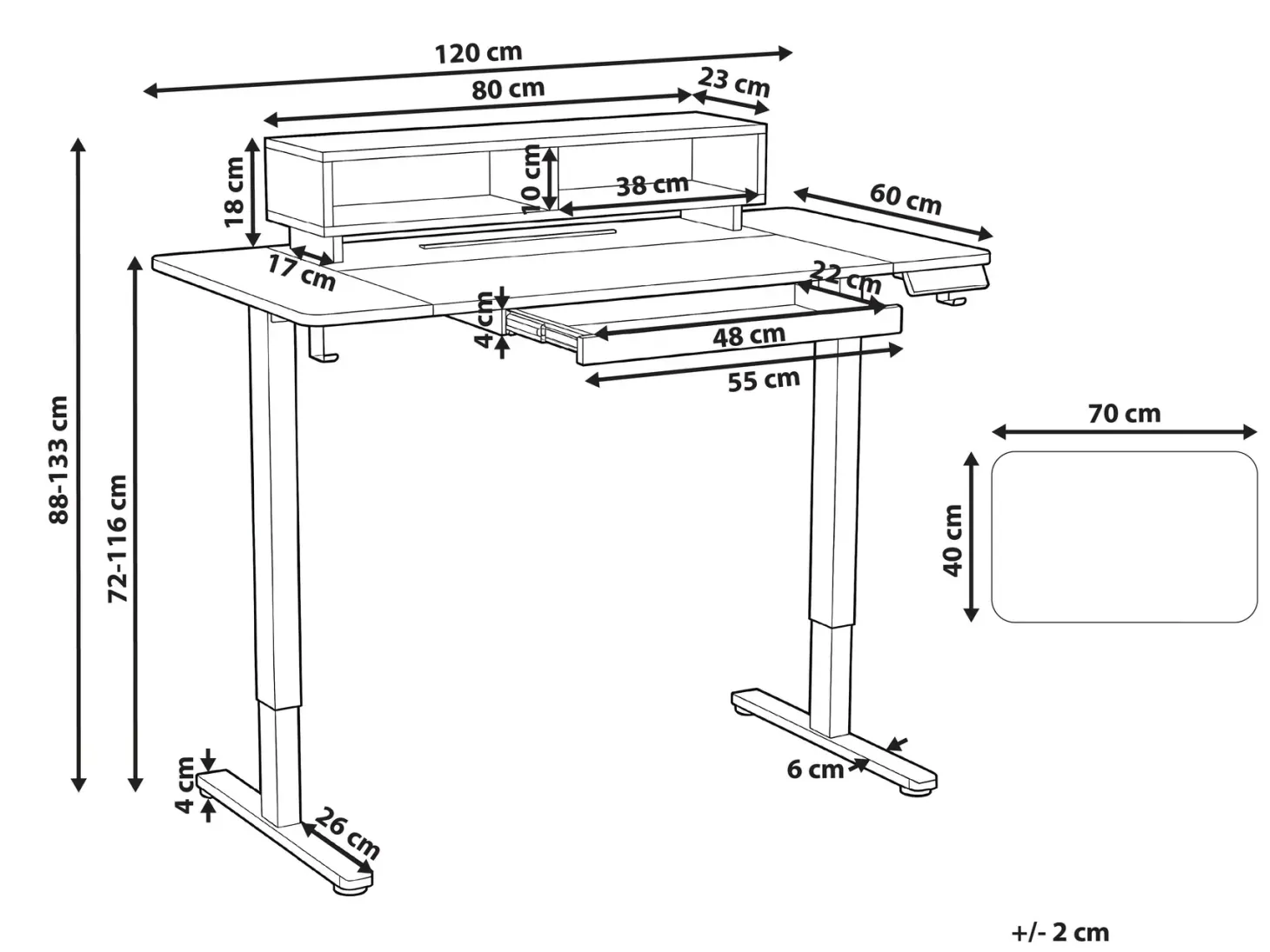 Elektrisk justerbart hæve sænkebord LUCAMA Brun/sort 120 cm 60 cm med USB-port