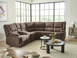 Elektrisk recliner hjørnesofa 5 personers ROKKE Brun med USB-port Venstrevendt