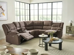 Elektrisk recliner hjørnesofa 5 personers ROKKE Brun med USB-port Venstrevendt