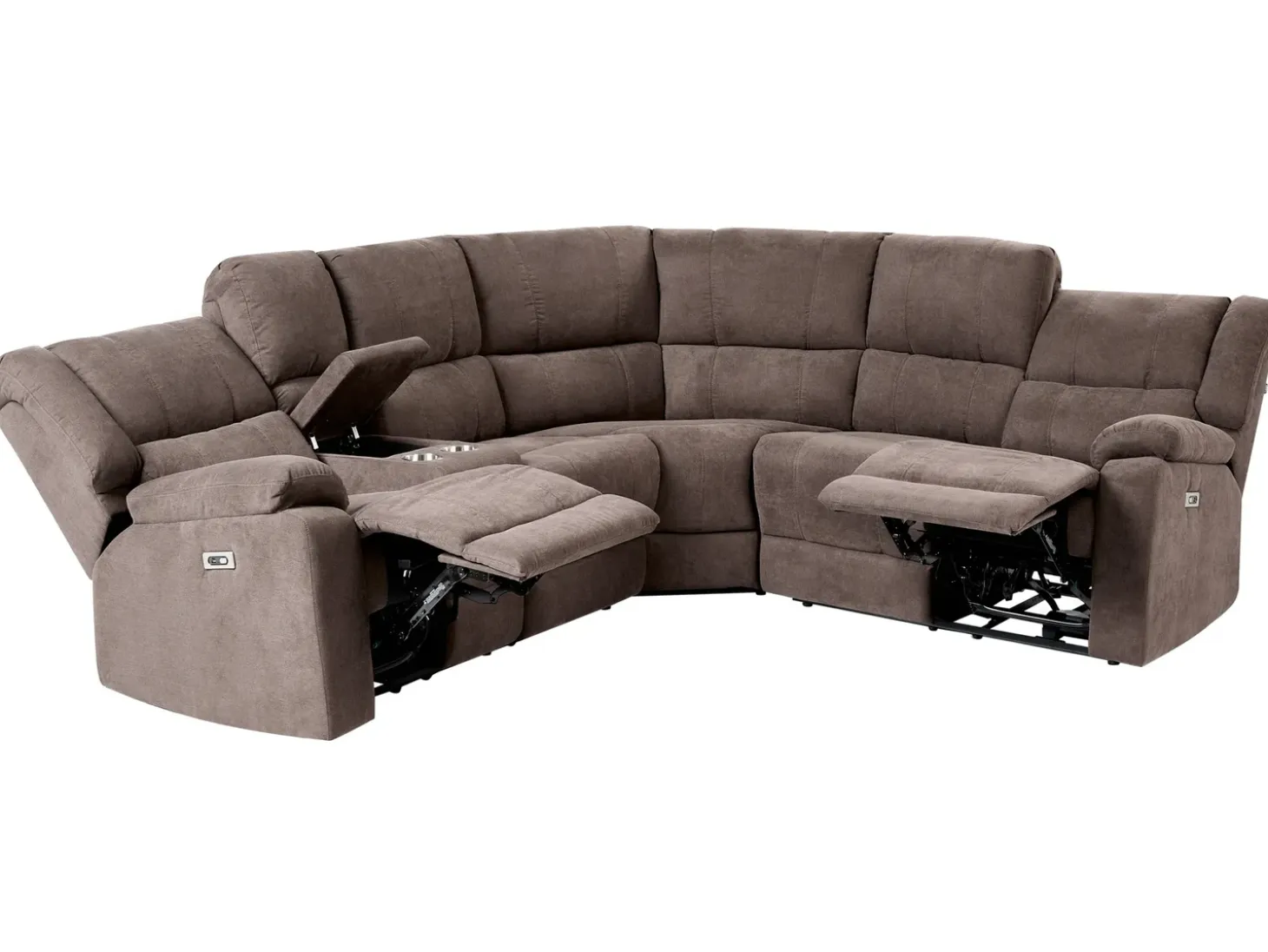 Elektrisk recliner hjørnesofa 5 personers ROKKE Brun med USB-port Venstrevendt