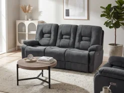 Elektrisk recliner sofa 3 personers BERGEN Velour Mørkegrå