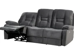 Elektrisk recliner sofa 3 personers BERGEN Velour Mørkegrå