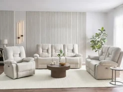 Elektrisk recliner sofasæt 6 personers BERGEN Velour Lys Beige med USB-port