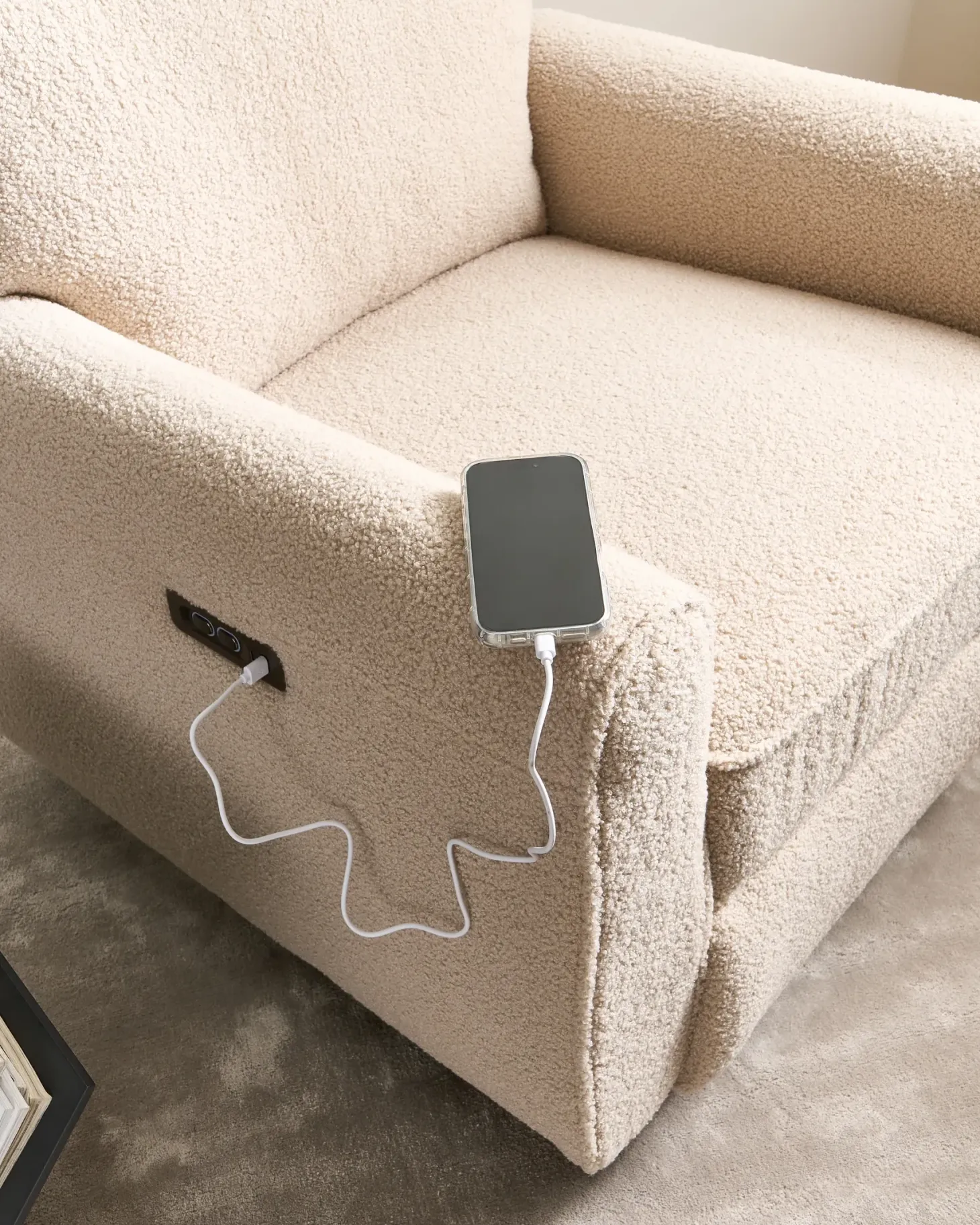 Elektrisk recliner stol FOBOS Boucle Lys Beige