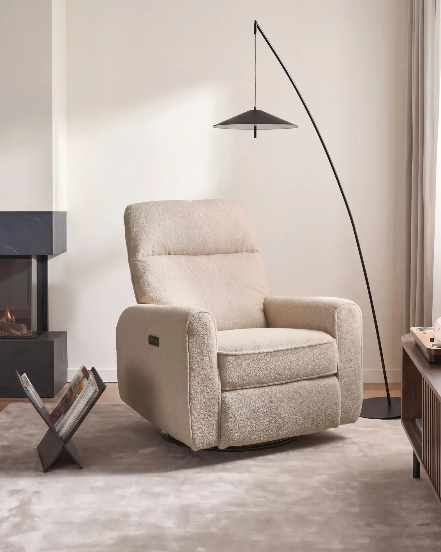 Elektrisk recliner stol FOBOS Boucle Lys Beige