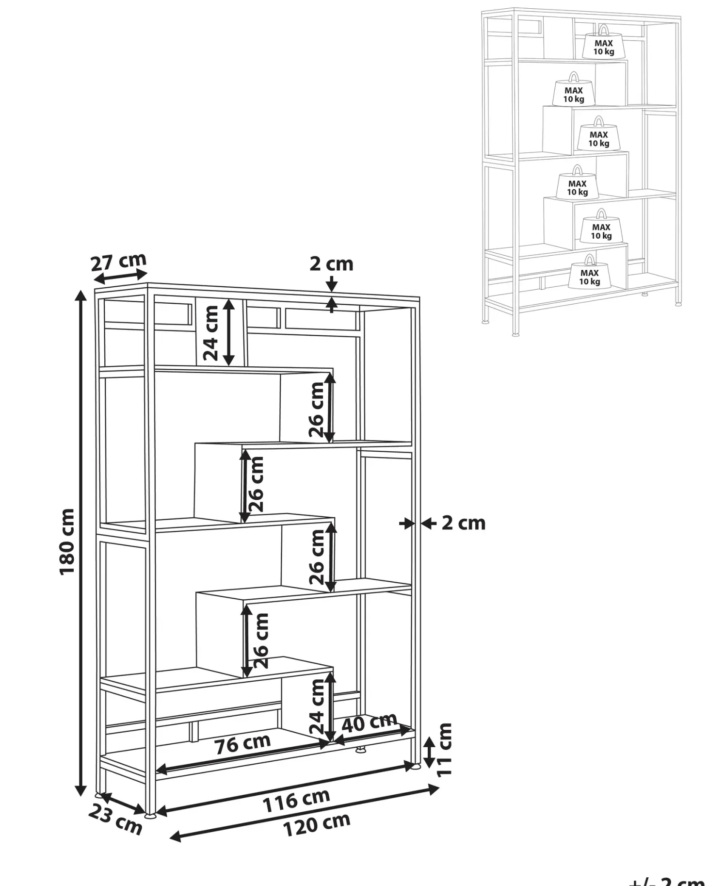 6-etagers reol DAVEN 180 cm Brun