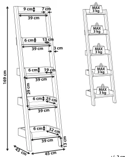 5-etagers reol MOBILE DUO 169 cm Lysebrun