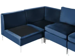EVJA 4 personers Hjørnesofa modul Højrevendt Navy Blå Velour med fodskammel