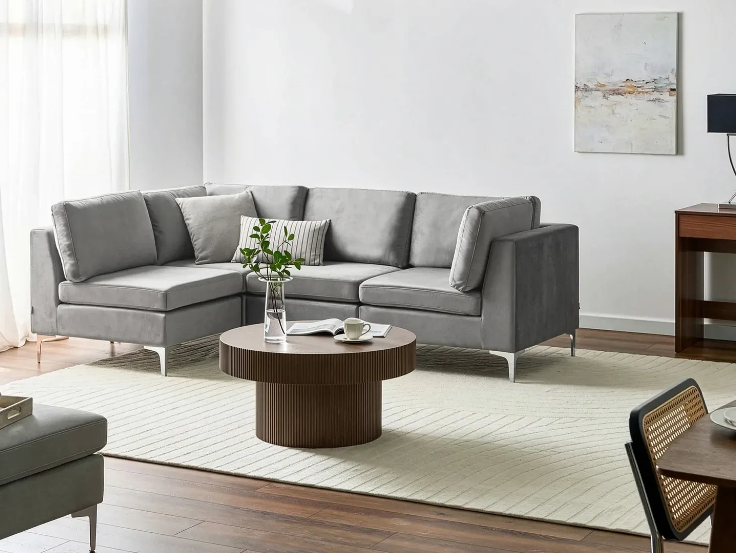 EVJA 4 personers Hjørnesofa modul Højrevendt Grå Velour