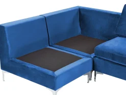 EVJA 6 personers Hjørnesofa modul Højrevendt Navy Blå Velour med fodskammel