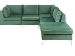 EVJA 4 personers Hjørnesofa modul Venstrevendt Grøn Velour med fodskammel
