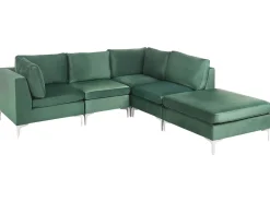 EVJA 4 personers Hjørnesofa modul Venstrevendt Grøn Velour med fodskammel