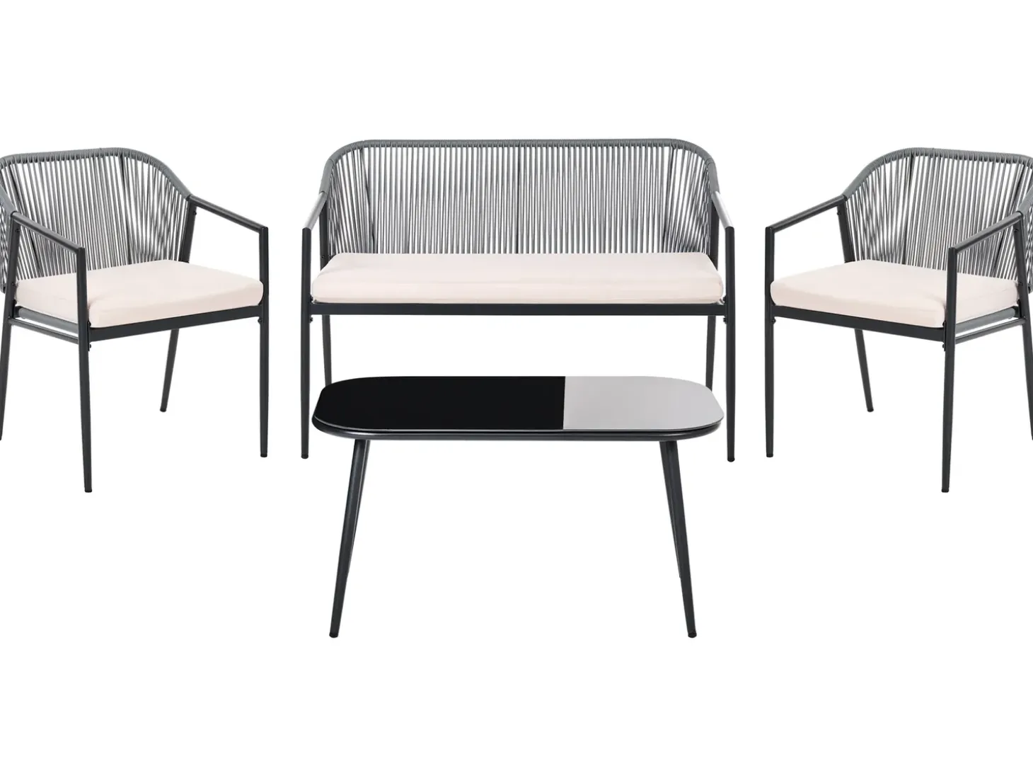 FLERO 4 personers Loungesæt med bord Sort PE-rattan