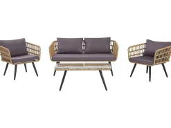 FOBELLO 4 personers Loungesæt med bord Beige PE-rattan