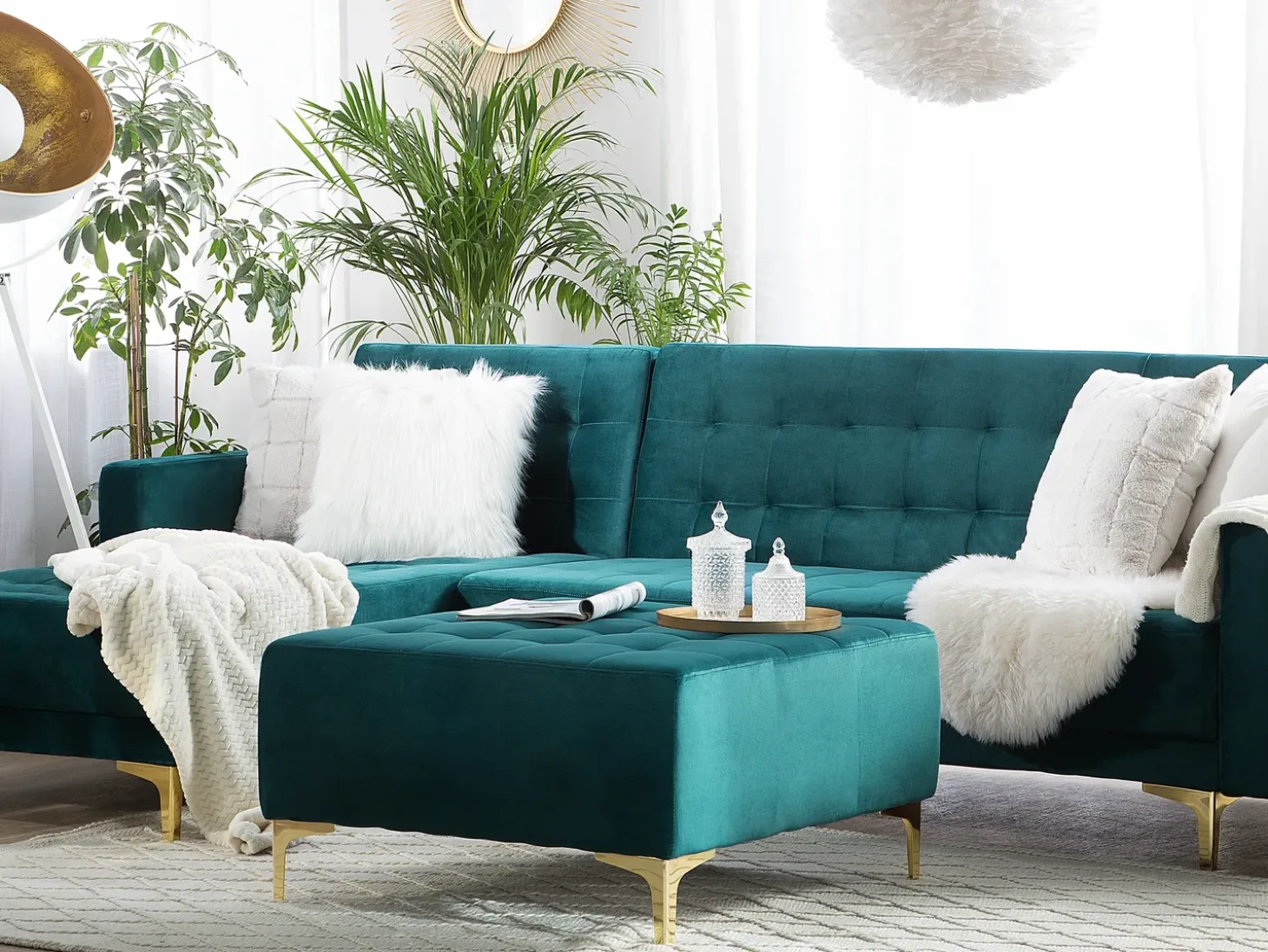 Fodskammel ABERDEEN Velour Blågrøn