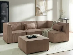 Fodskammel LEMVIG Fløjl Sand Beige